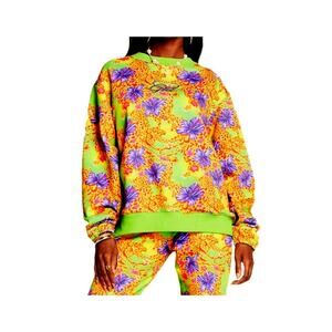 I.AM.GIA Green & Purple Hibiscus Leopard Print Sweater Oversized Size Medium NWT